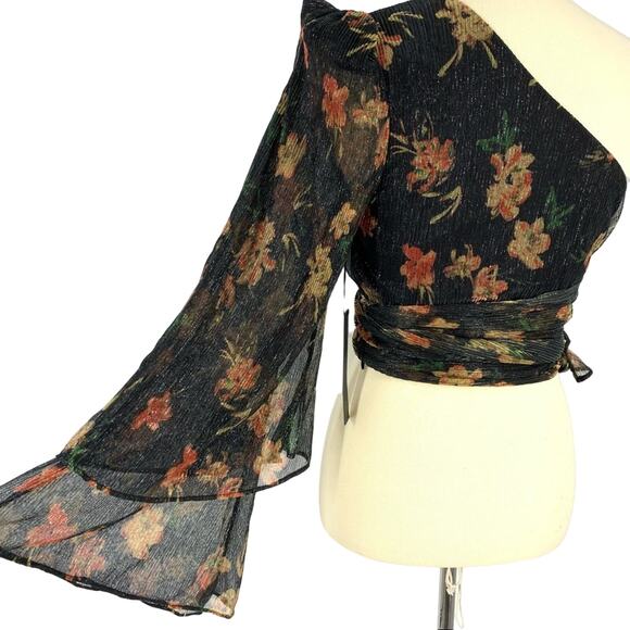 House of Harlow 1960 x Revolve Chiffon One Shoulder Top Women’s XXS Metallic - Picture 9 of 12